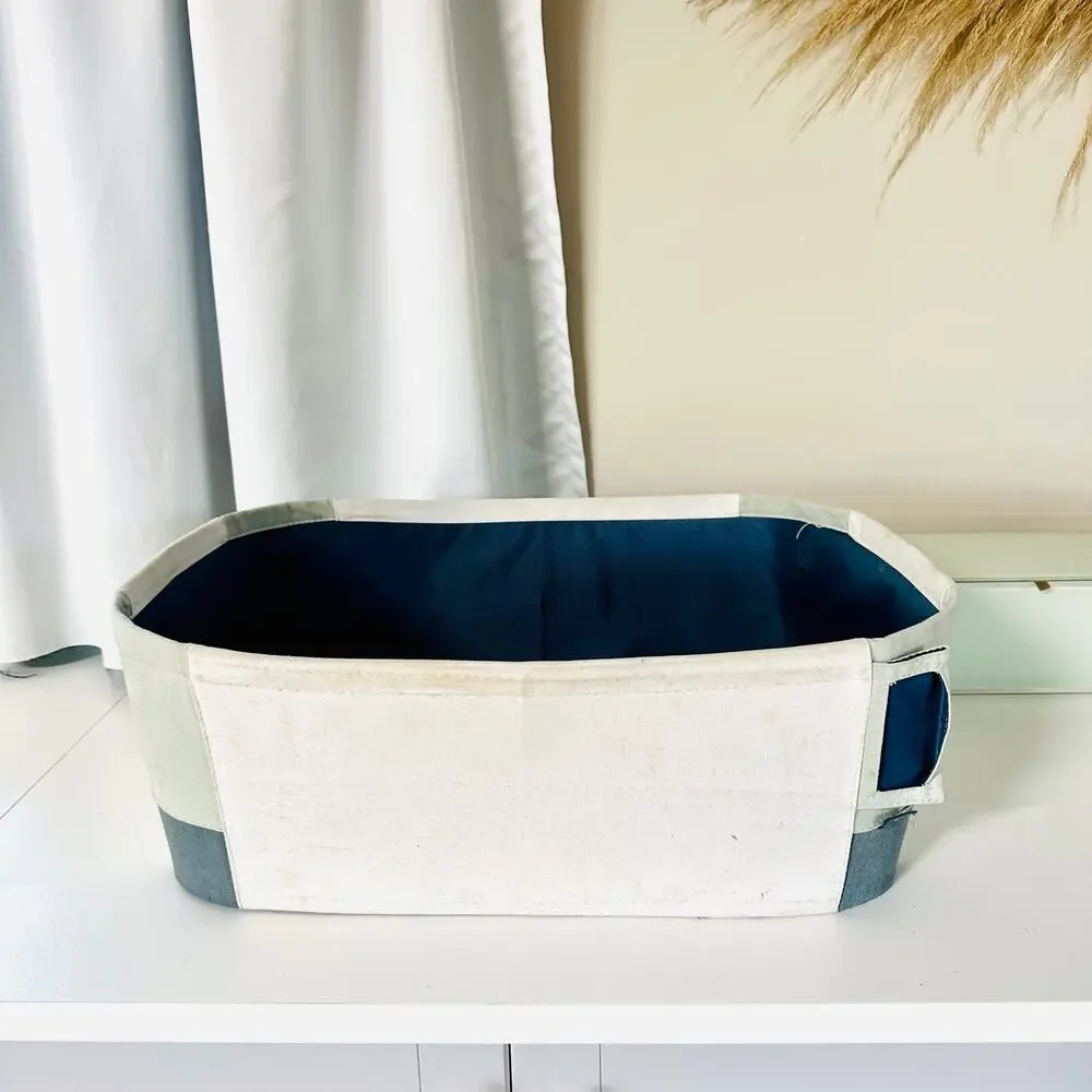 TARGET White Navy Blue Silver Grey Cloth Laundry Hamper Storage Basket Bin